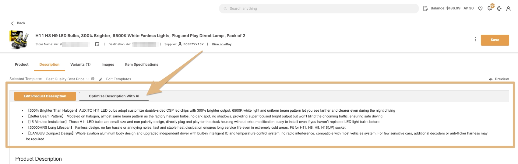 AI Rewrite Tool enhances titles and descriptions with SEO keywords and persuasive language